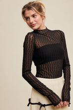 Load image into Gallery viewer, Semi Sheer Textured Lace Long-Sleeve Layering Top LT1424: Black / XL