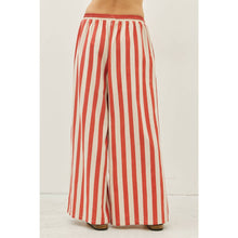 Load image into Gallery viewer, STRIPE WIDE-LEG PANTS WITH ELASTIC WAISTBAND: VINTAGE RED / L