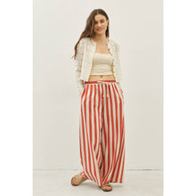 Load image into Gallery viewer, STRIPE WIDE-LEG PANTS WITH ELASTIC WAISTBAND: VINTAGE RED / L