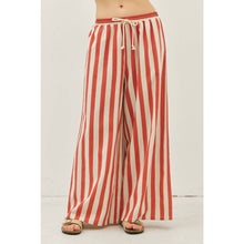 Load image into Gallery viewer, STRIPE WIDE-LEG PANTS WITH ELASTIC WAISTBAND: VINTAGE RED / L