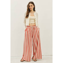 Load image into Gallery viewer, STRIPE WIDE-LEG PANTS WITH ELASTIC WAISTBAND: VINTAGE RED / L