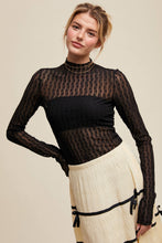 Load image into Gallery viewer, Semi Sheer Textured Lace Long-Sleeve Layering Top LT1424: Black / XS