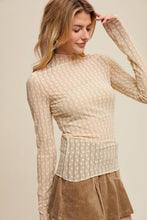 Load image into Gallery viewer, Semi Sheer Textured Lace Long-Sleeve Layering Top LT1424: Black / S