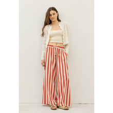 Load image into Gallery viewer, STRIPE WIDE-LEG PANTS WITH ELASTIC WAISTBAND: VINTAGE RED / L