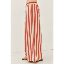 Load image into Gallery viewer, STRIPE WIDE-LEG PANTS WITH ELASTIC WAISTBAND: VINTAGE RED / L