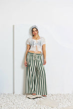 Load image into Gallery viewer, STRIPE WIDE-LEG PANTS WITH ELASTIC WAISTBAND: VINTAGE RED / L
