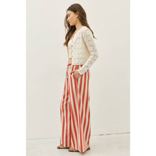 Load image into Gallery viewer, STRIPE WIDE-LEG PANTS WITH ELASTIC WAISTBAND: VINTAGE RED / L