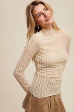 Load image into Gallery viewer, Semi Sheer Textured Lace Long-Sleeve Layering Top LT1424: Black / XS