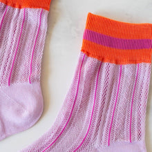 Load image into Gallery viewer, Orange and Lilac Mesh Socks
