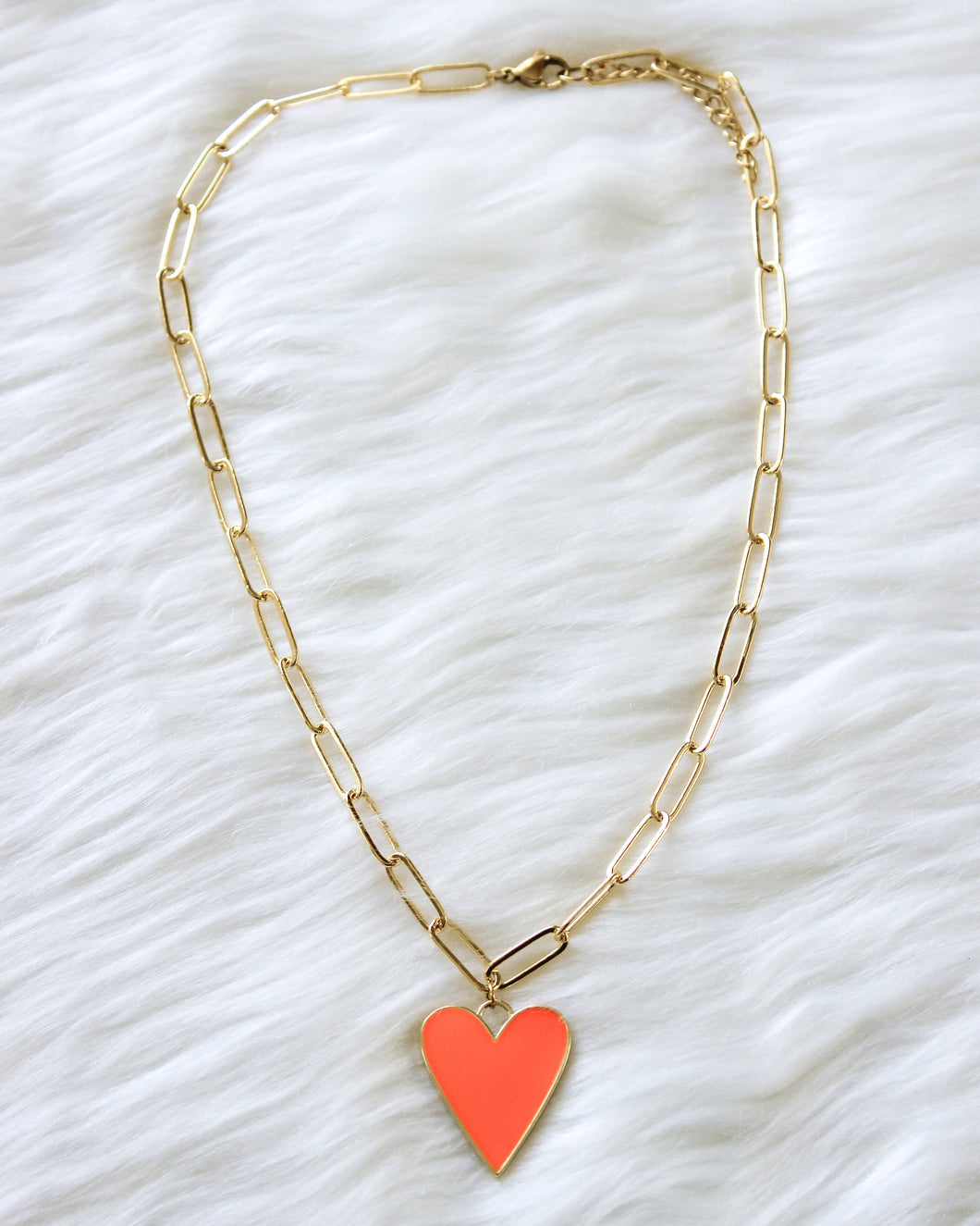 Orange Heart Paperclip Necklace