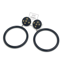 Load image into Gallery viewer, Black Frosted Star &amp; Go Go Mod Hoop Geo Drop Earrings

