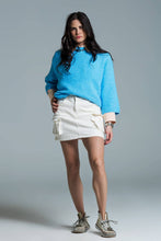 Load image into Gallery viewer, Relaxed sweater with french sleeve and crewneck in blue: Small / Blue
