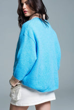 Load image into Gallery viewer, Relaxed sweater with french sleeve and crewneck in blue: Small / Blue
