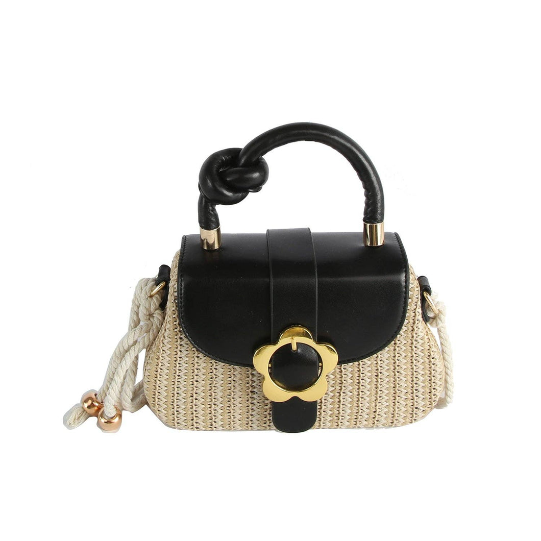 Flower Buckle Crossbody: Black