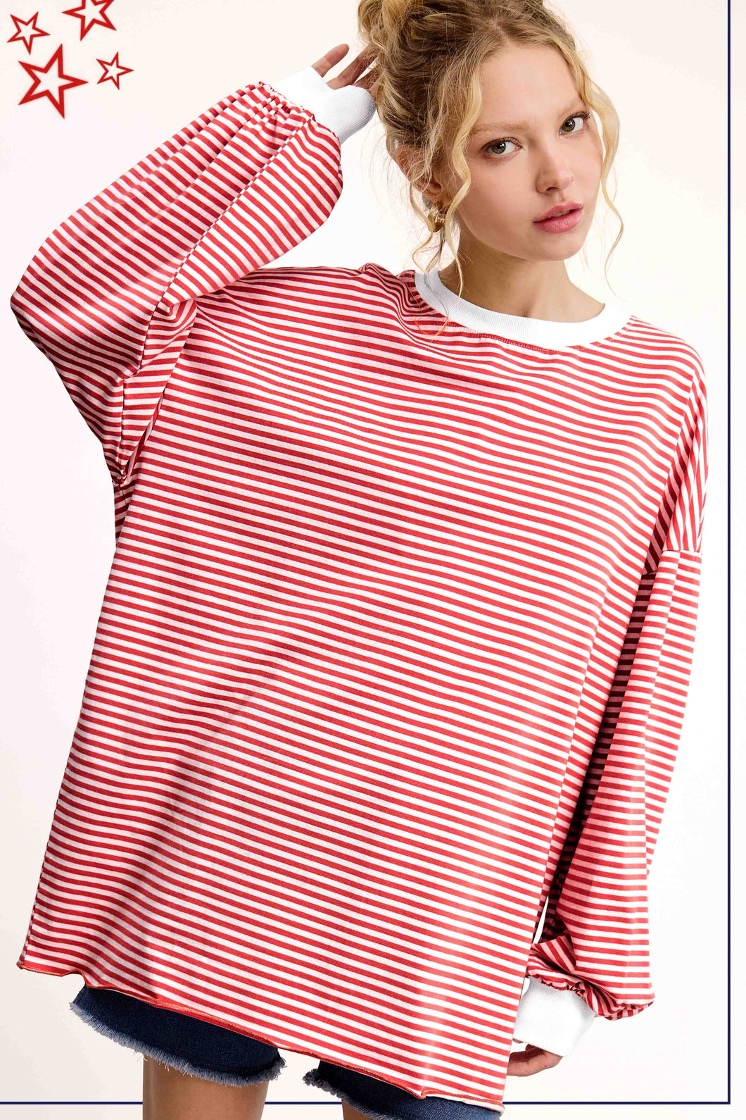 Oversized Striped Top: Red