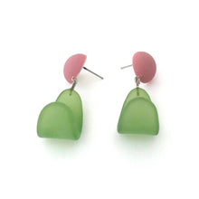 Load image into Gallery viewer, Sea Glass Green &amp; Mauve Petal Drop Earrings
