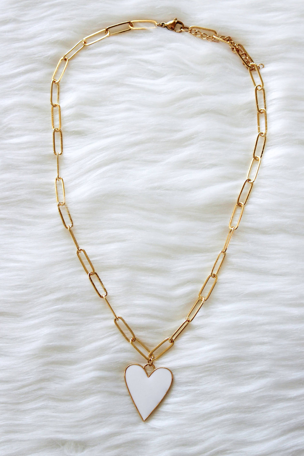 White Heart Paperclip Necklace