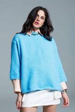 Load image into Gallery viewer, Relaxed sweater with french sleeve and crewneck in blue: Small / Blue
