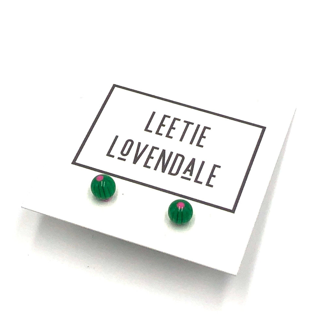 Green & Pink Flower Studs