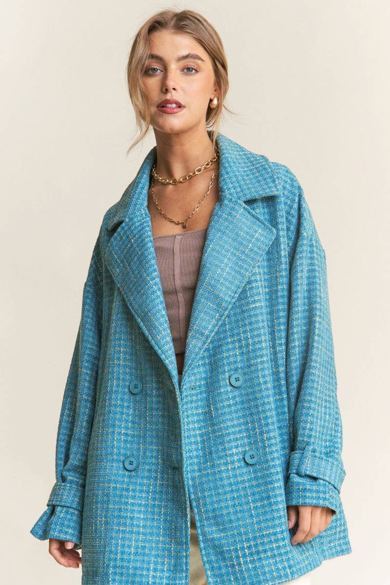 Blue Tweed Oversized Coat