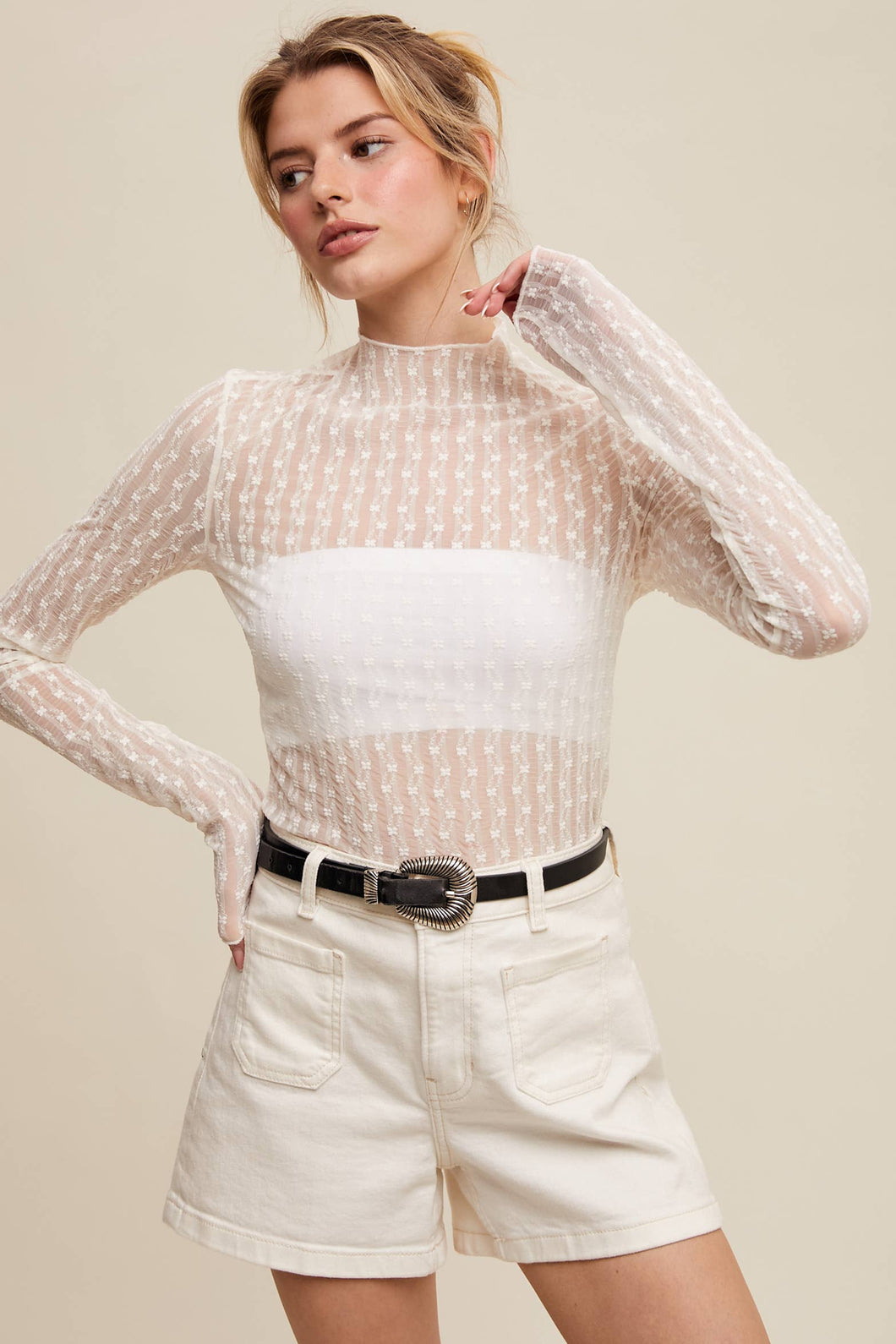 Semi Sheer Lace Layering Top