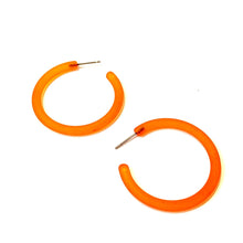 Load image into Gallery viewer, Orange Frosted Jelly Hoop Earrings - 1.5&quot;
