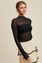 Load image into Gallery viewer, Semi Sheer Textured Lace Long-Sleeve Layering Top LT1424: Black / S
