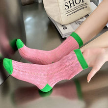 Load image into Gallery viewer, Rufia - Summer Colorful Mesh Crew Socks: Pink / One Size
