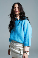 Load image into Gallery viewer, Relaxed sweater with french sleeve and crewneck in blue: Small / Blue
