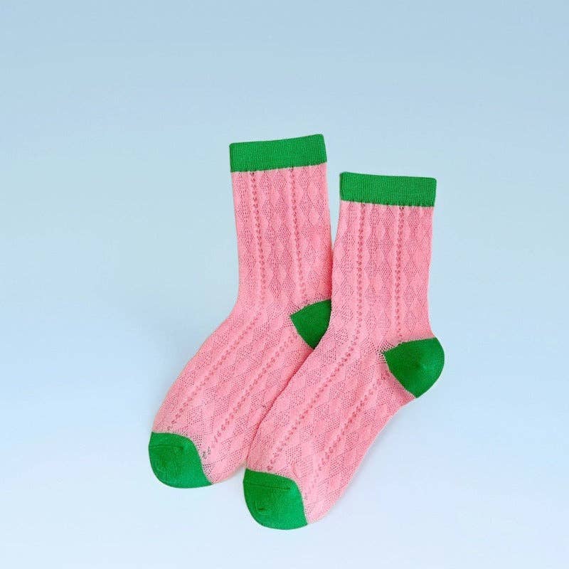 Rufia - Summer Colorful Mesh Crew Socks: Pink / One Size