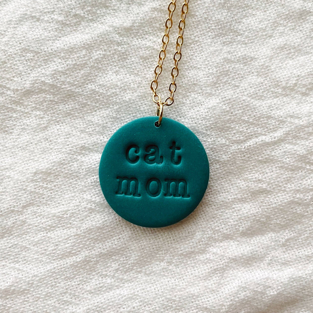 Cat Mom Pendant Necklace: Blue