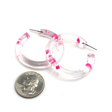 Load image into Gallery viewer, Pink &amp; Clear Confetti Hoop Earrings - 1.75&quot;
