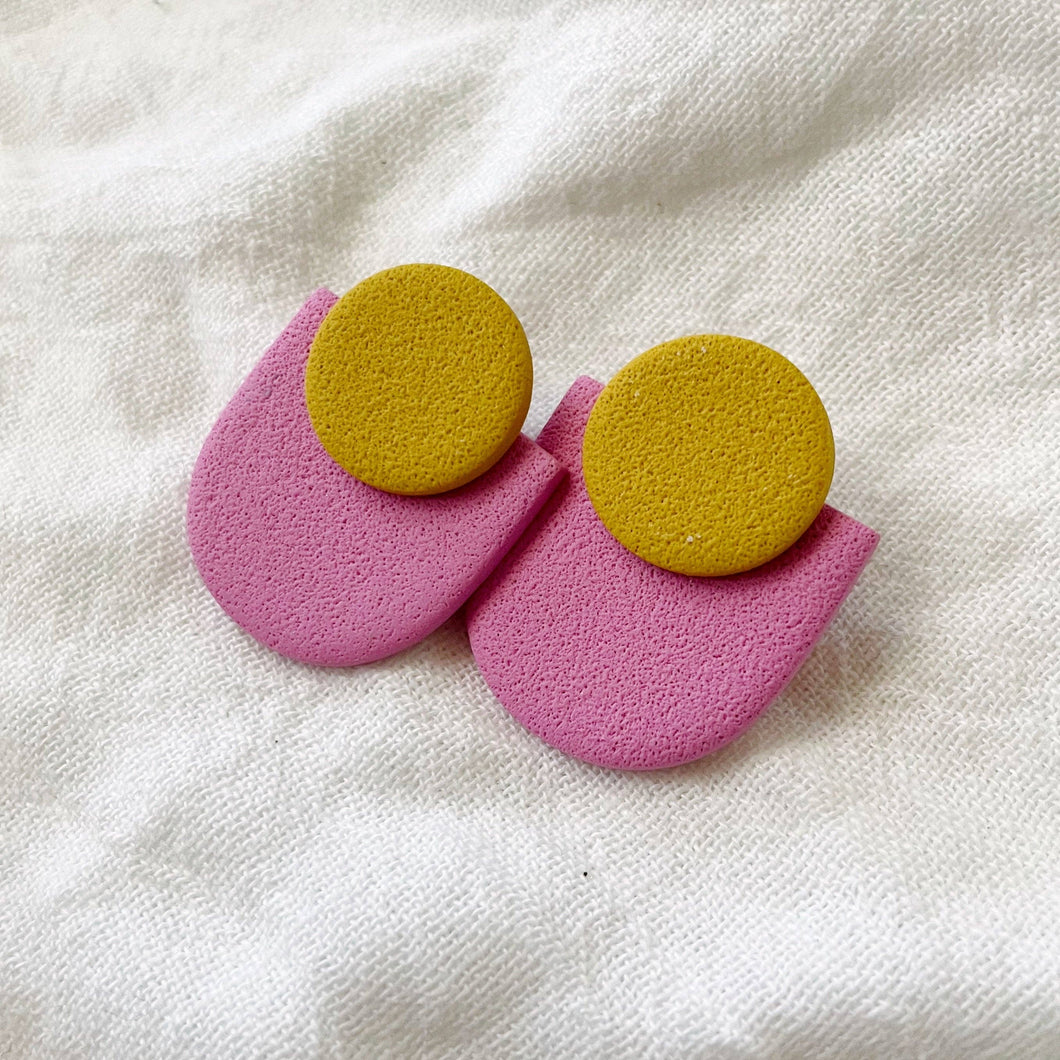 Etta Clay Earrings: Pink/Mustard