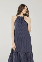 Load image into Gallery viewer, Plus Striped High Ruffle Neckline Tier Maxi Dress - IND1029: Black/White / XXL

