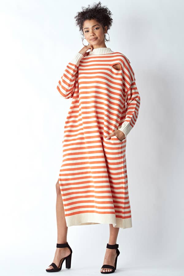 Orange and White Oversized Knit Dress