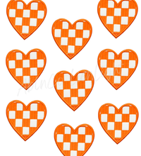 Load image into Gallery viewer, Orange checkered heart patch iron on trucker hat patches 3”
