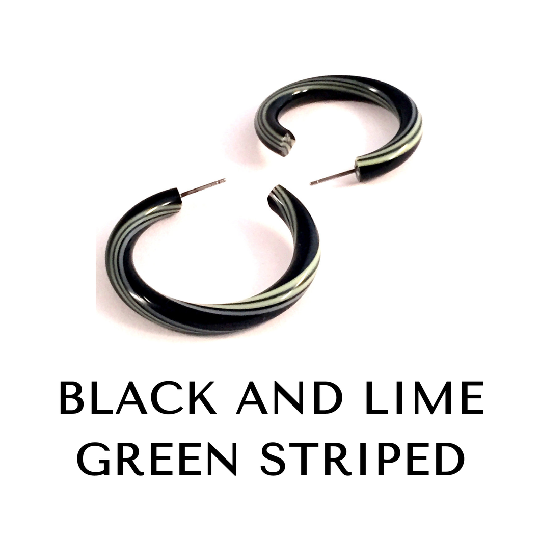 Large Hoops: Black and Lime Green