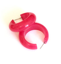 Load image into Gallery viewer, Hot Pink Marbled Chunky Hoop Earrings
