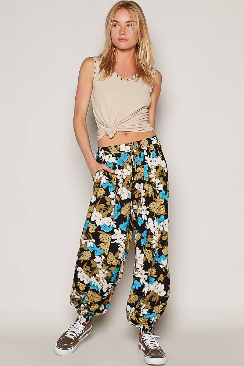 Black Floral Harem Pants