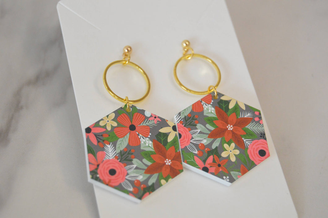 Christmas Earrings, Holiday Earrings, Acrylic Earrings