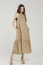 Load image into Gallery viewer, Plus Striped High Ruffle Neckline Tier Maxi Dress - IND1029: Black/White / XXL
