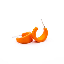 Load image into Gallery viewer, Sun Orange Velvet Matte Mini Boom Hoop Earrings
