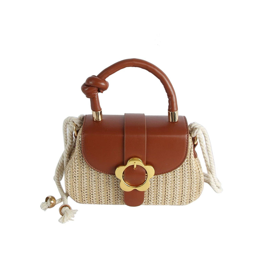 Flower Buckle Crossbod: Brown