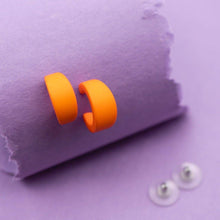Load image into Gallery viewer, Sun Orange Velvet Matte Mini Boom Hoop Earrings
