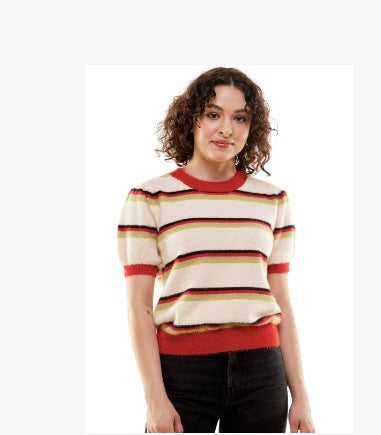 Red and Chartreuse Striped Sweater