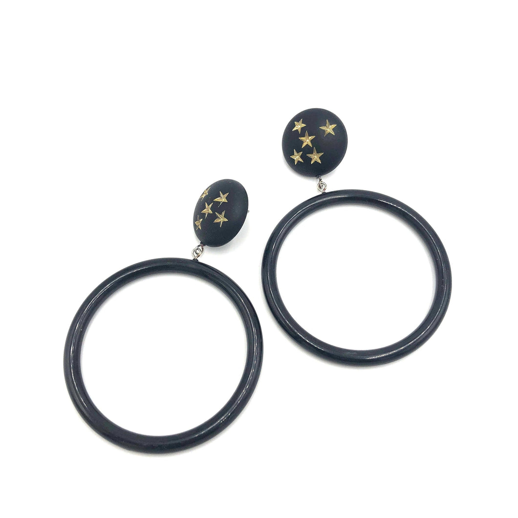 Black Frosted Star & Go Go Mod Hoop Geo Drop Earrings