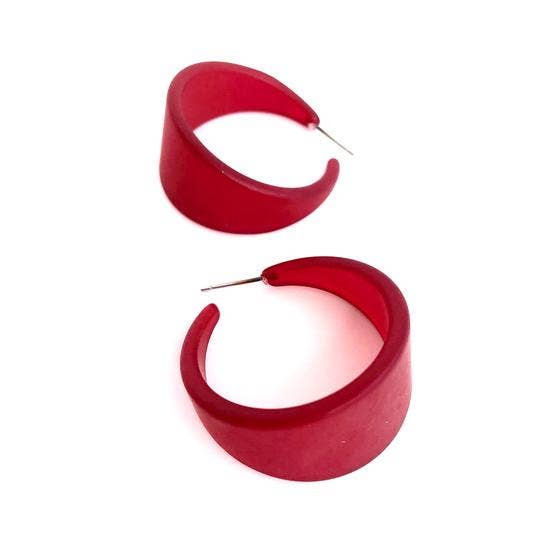 Cherry Red Large Bettie Frosted Lucite Hoop Earrings