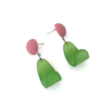 Load image into Gallery viewer, Sea Glass Green &amp; Mauve Petal Drop Earrings

