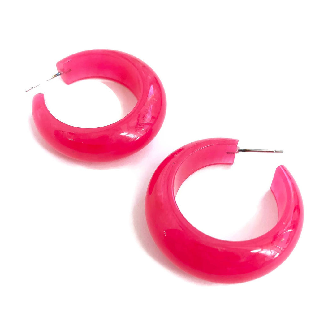 Hot Pink Marbled Chunky Hoop Earrings