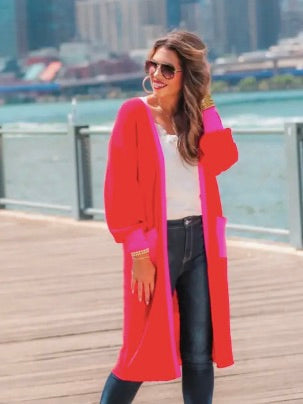 Pink and Red Colorblock Cardigan